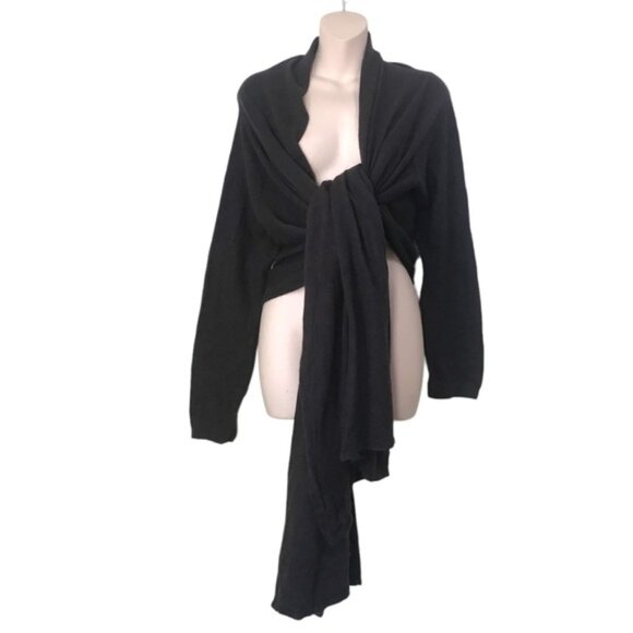 LINE Cotton Cashmere Wrap Cardigan Sweater Hi Low Tie Front Top Angora Blend M - Picture 1 of 14